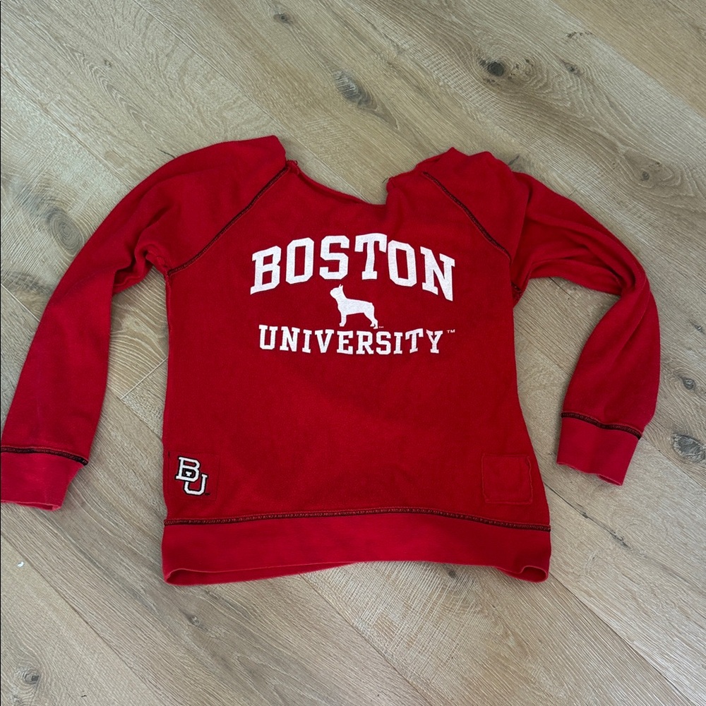Reversible Boston University Red Sweatshirt with White Dog Logo and 'BU' Patch - Picture 5 of 6
